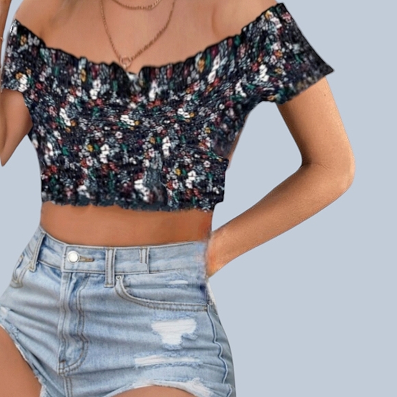 Boho Cotton Bardot Crop Top Green main image 0